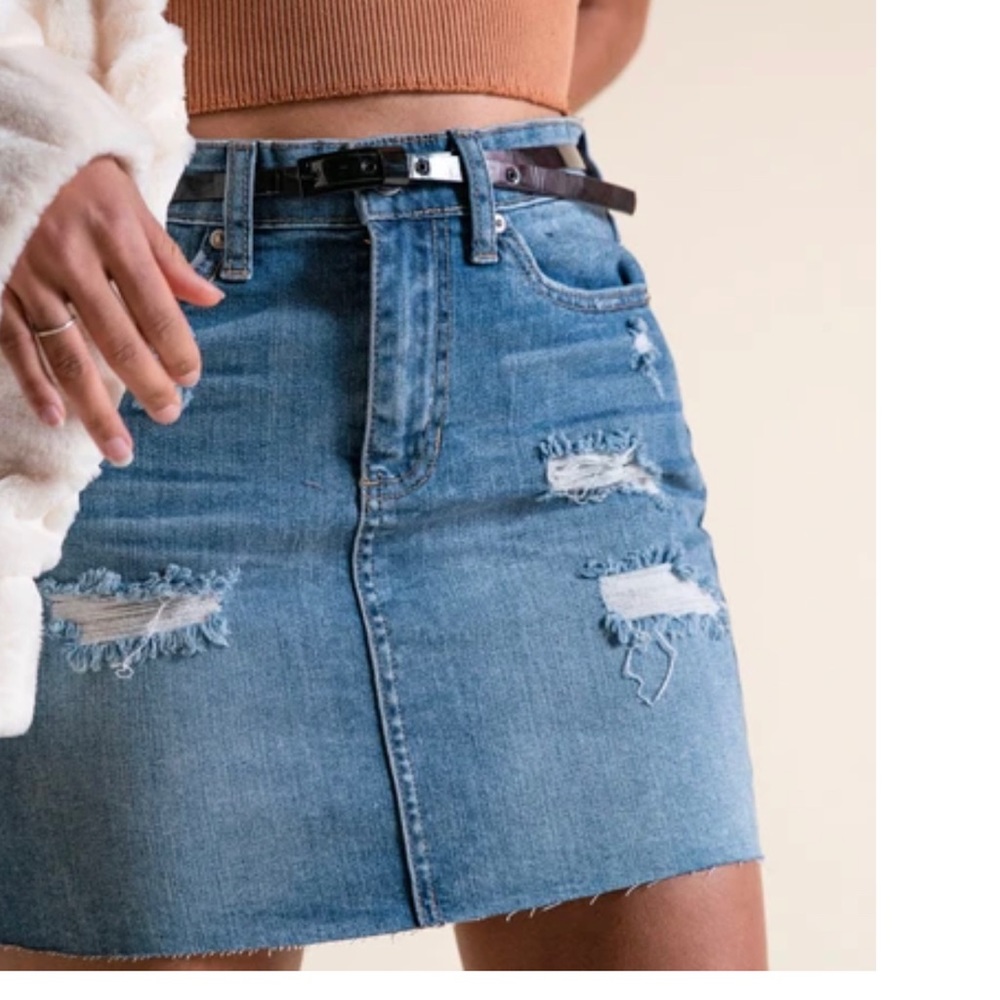 Distressed Denim Skirt. NWT